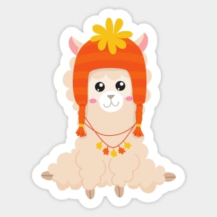 Autumn Llama, Cute Llama, Llama With Hat, Alpaca Sticker